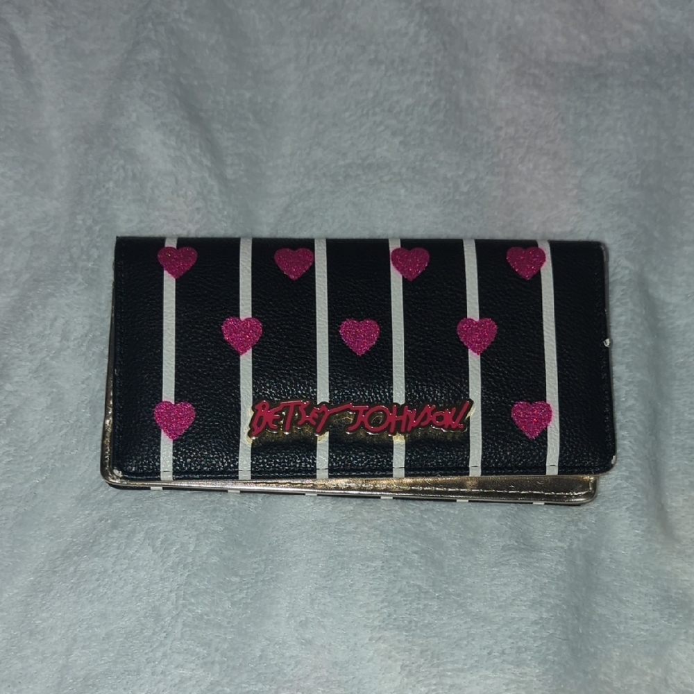 Betsey Johnson Black and Pink Heart Wallet